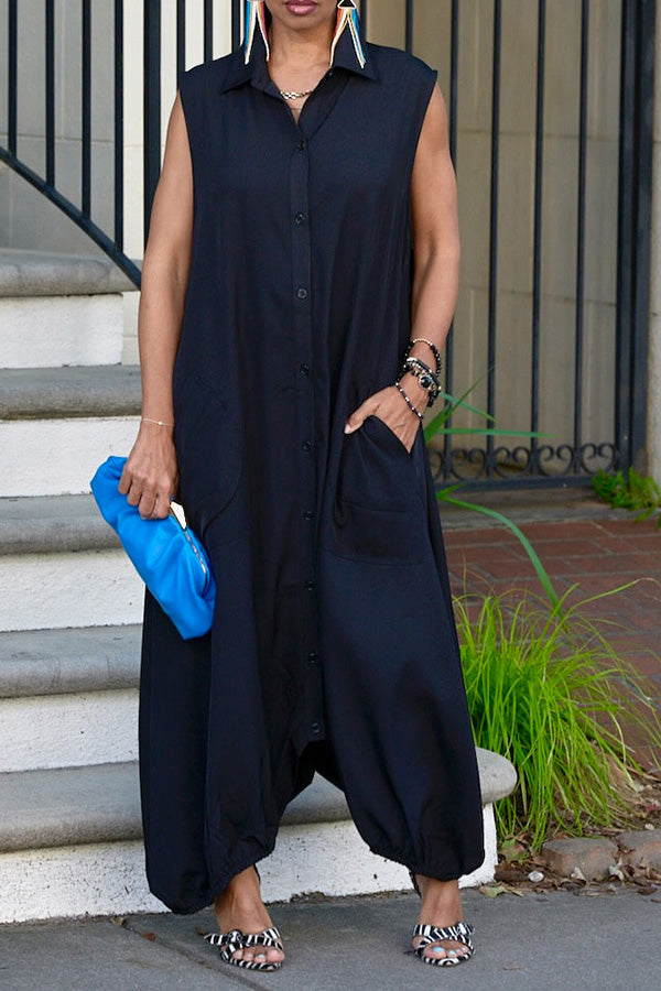 Solid Color Sleeveless Loose Jumpsuit