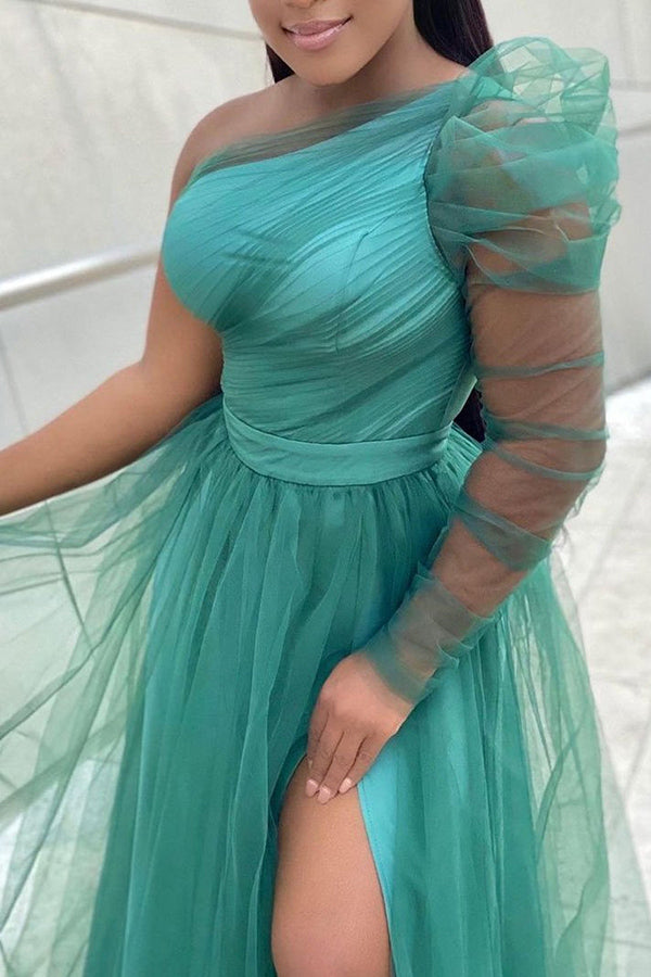 Elegant One Shoulder Pleated Oversized Dress