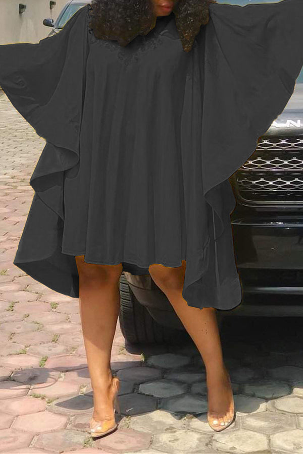 Batwing Sleeves Pleated Midi Dress