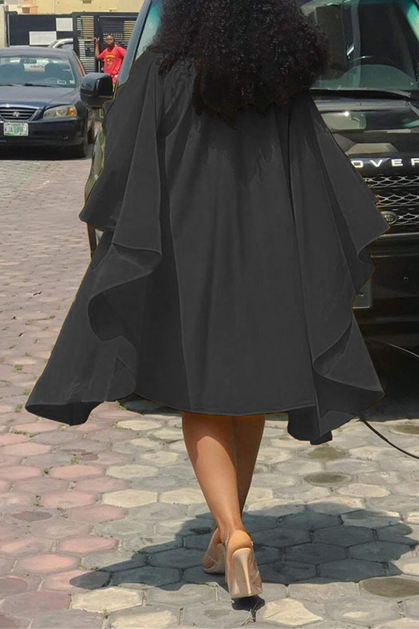 Batwing Sleeves Pleated Midi Dress