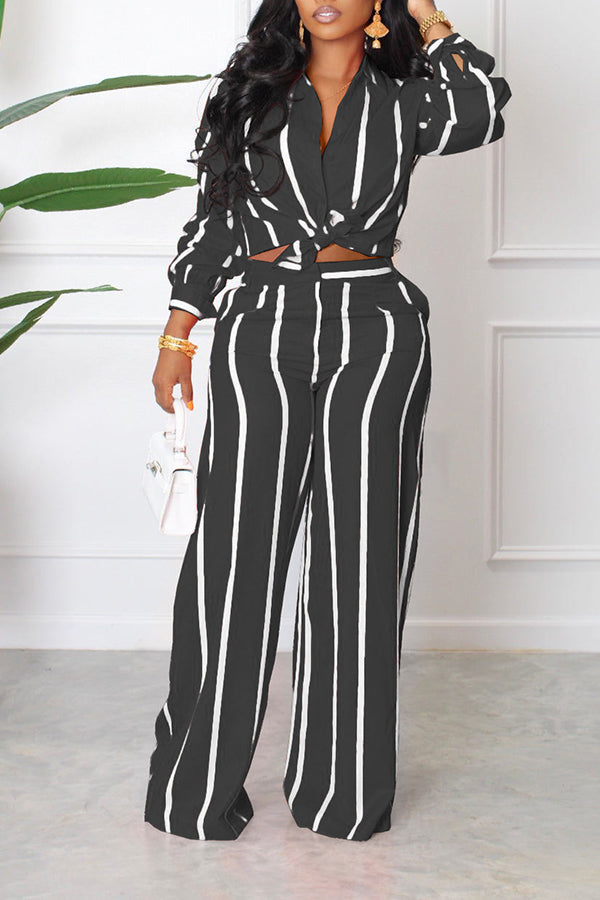 Striped Print High-waist Pants Set