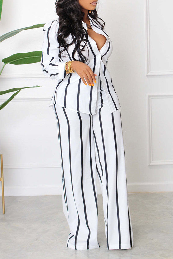 Striped Print High-waist Pants Set