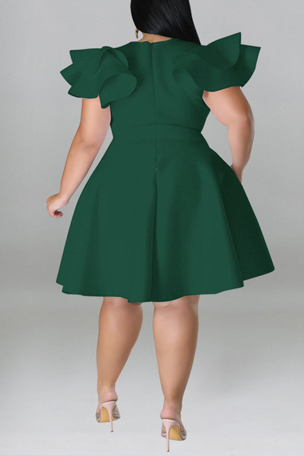 Ruffle Sleeve A-line Plus Size Dress
