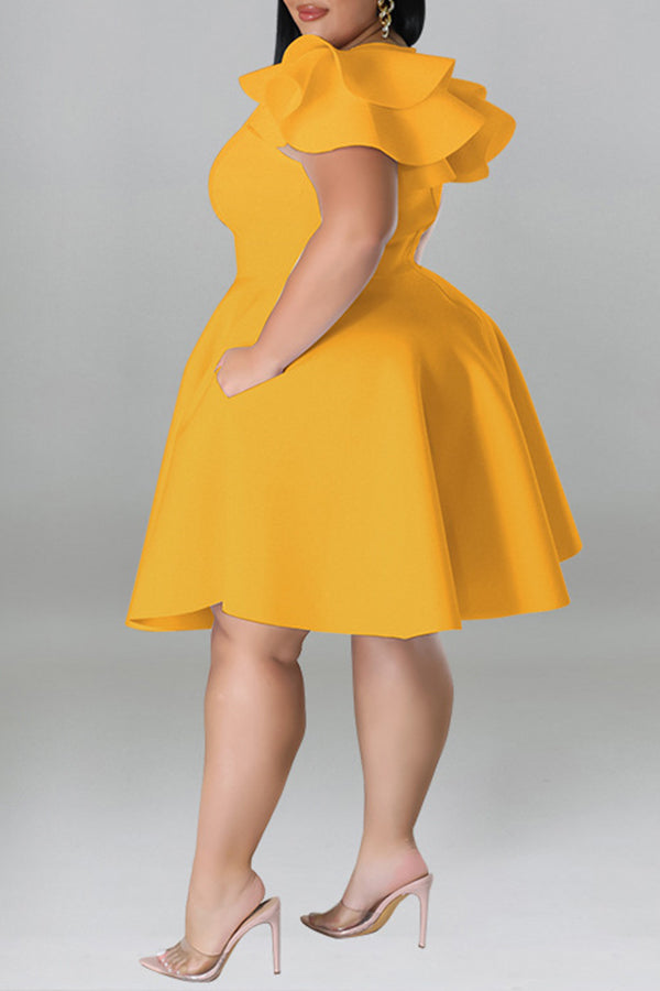 Ruffle Sleeve A-line Plus Size Dress