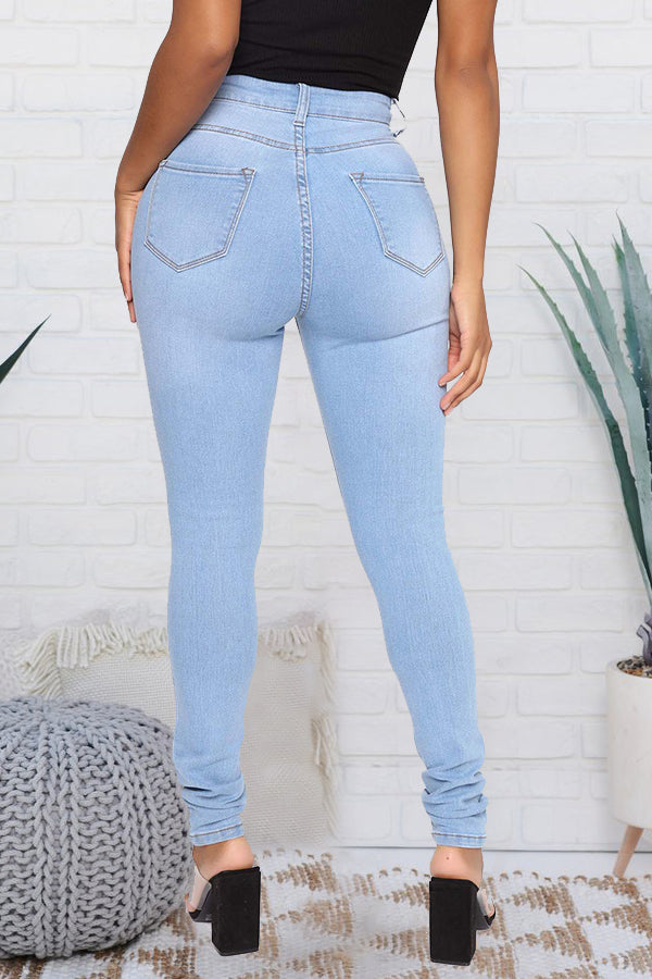 Bleach Wash Stretch Tapered Jeans