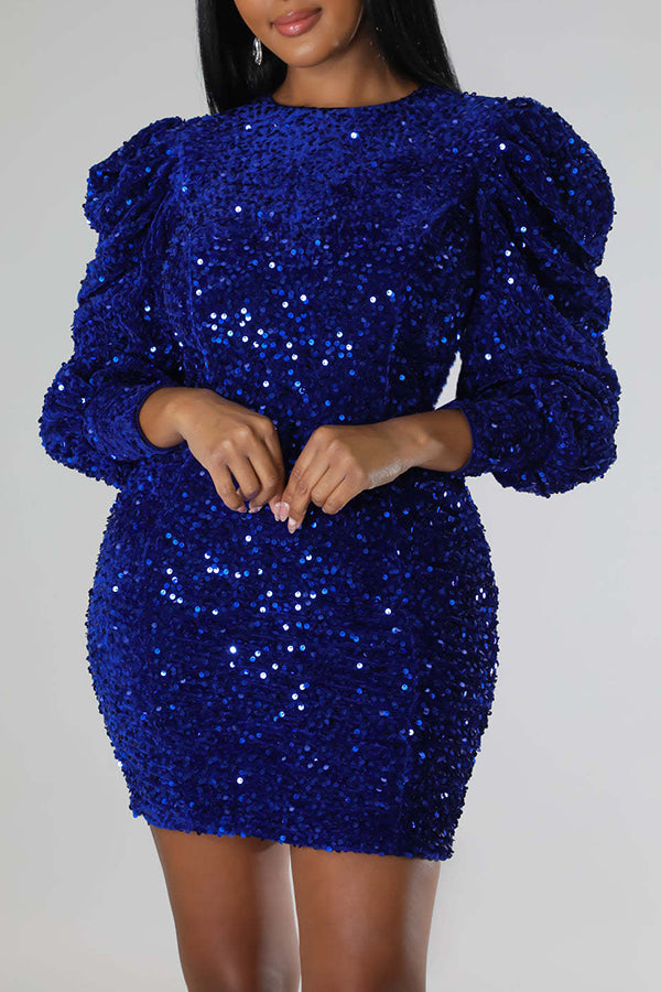 Sparkle Lantern Sleeve Sequin Mini Dress