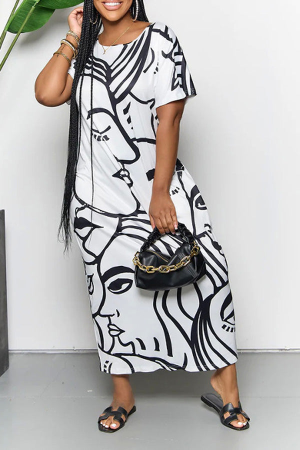 Abstract Print Slit Loose Fit Dress