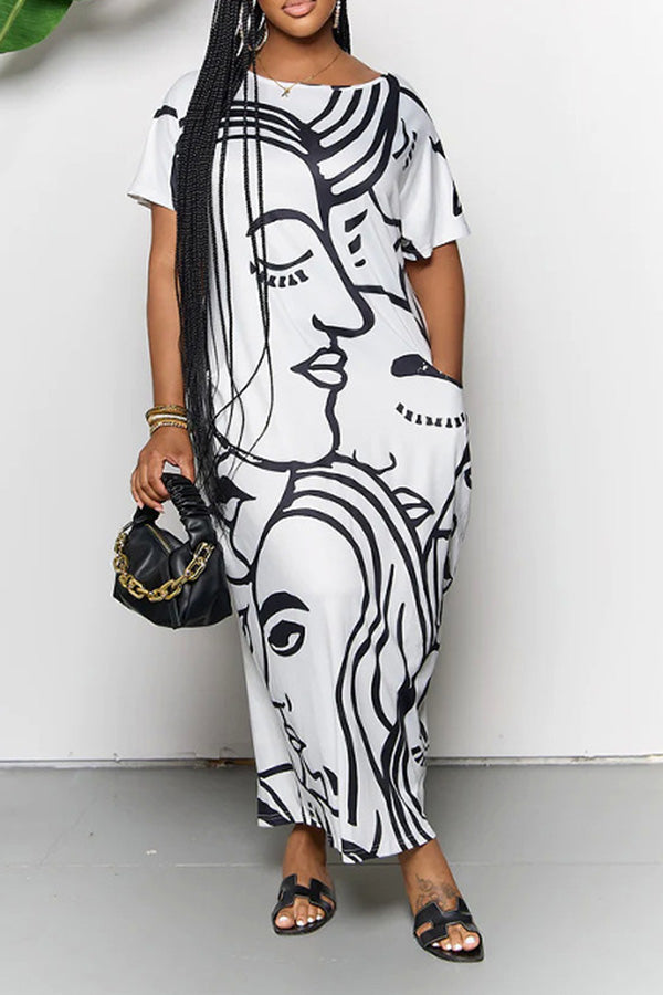Abstract Print Slit Loose Fit Dress