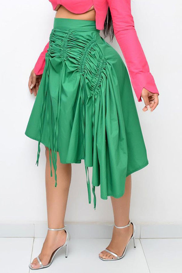 Drawstring Asymmetrical Hem Skirt