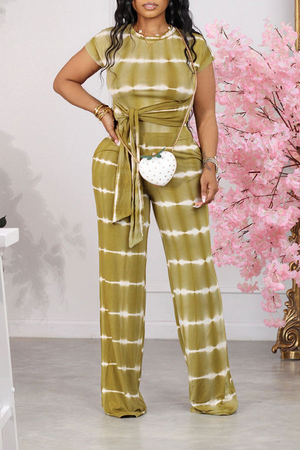 Print Knotted Tee & Wide Leg Pants Set