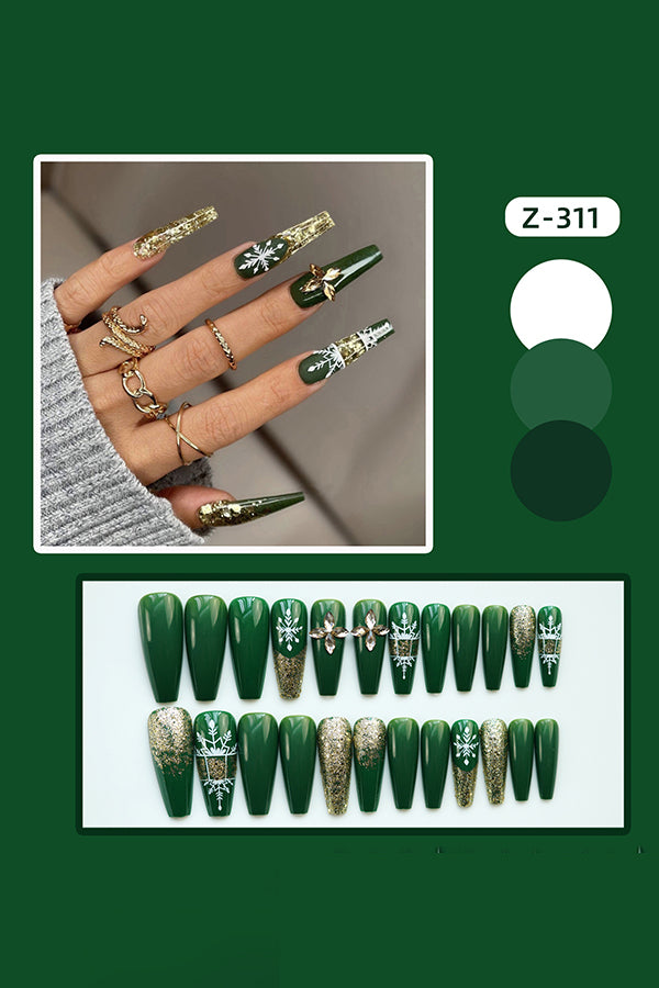 Christmas Green Wearing False Nails 24Pcs