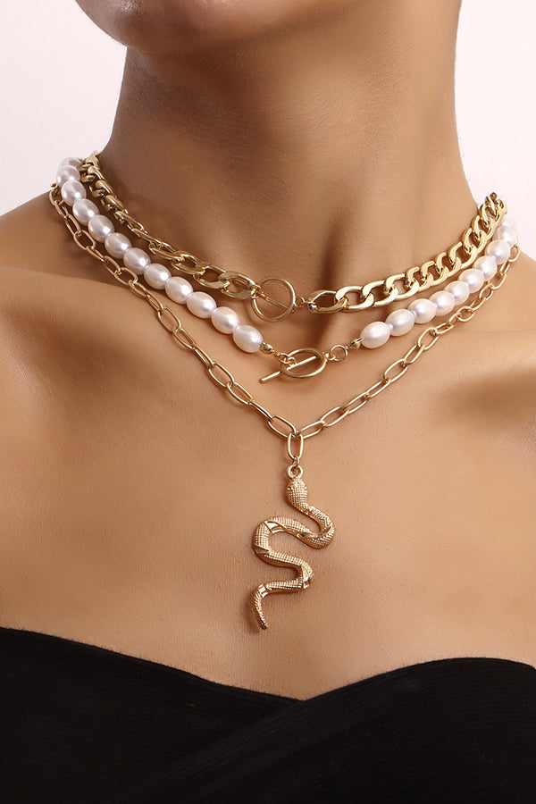 Multilayer Pearl Snake Alloy Necklace